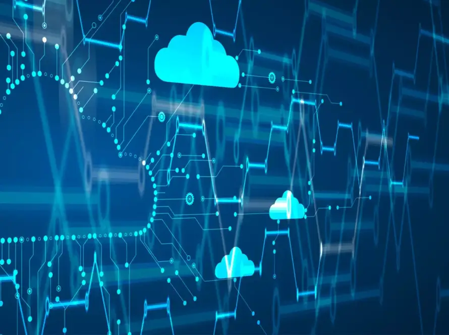Cloud technology. Integrated digital web concept background