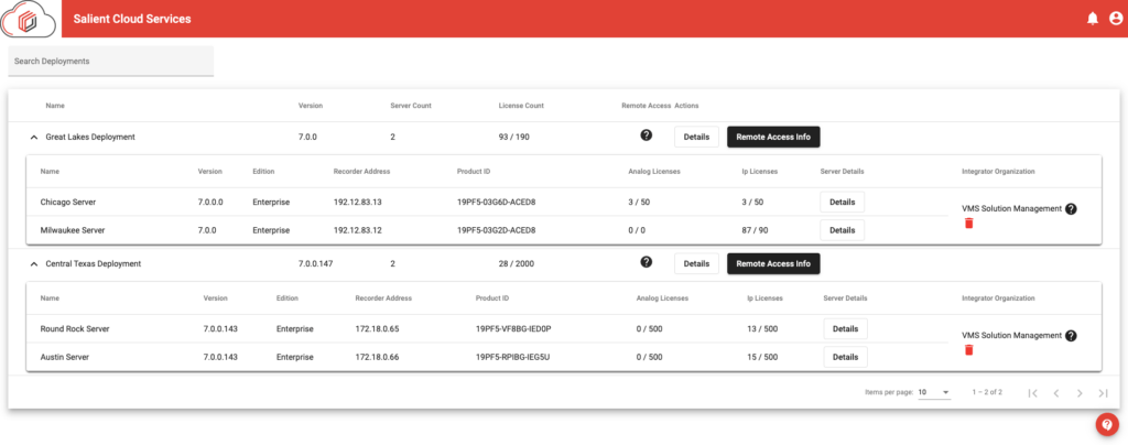 Salient cloud services, cloud deployment dashboard image