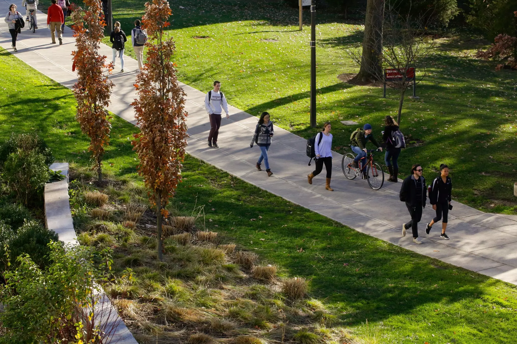 Students walking on UMass campus