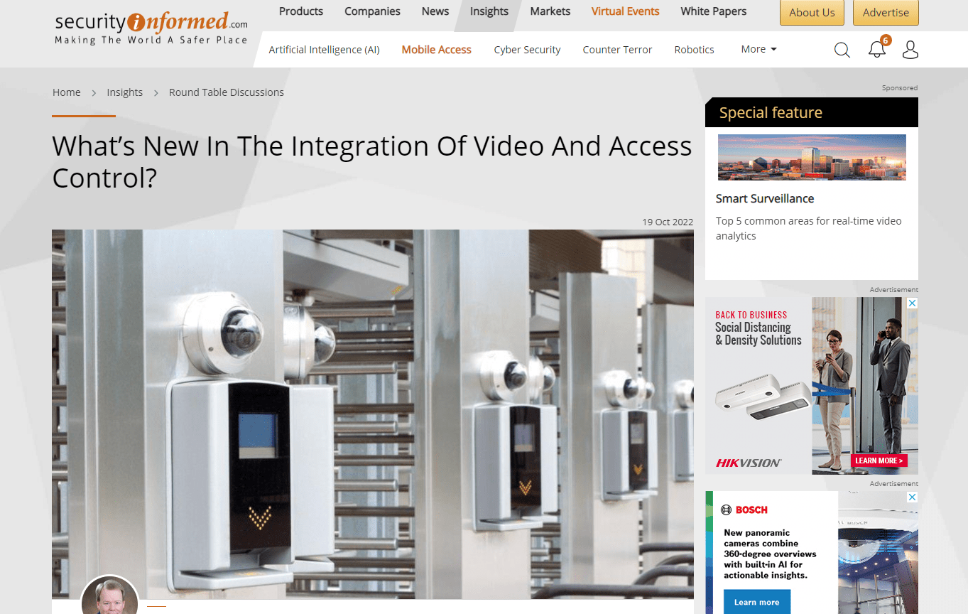 Screenshot of news article, What’s New In The Integration Of Video And Access Control