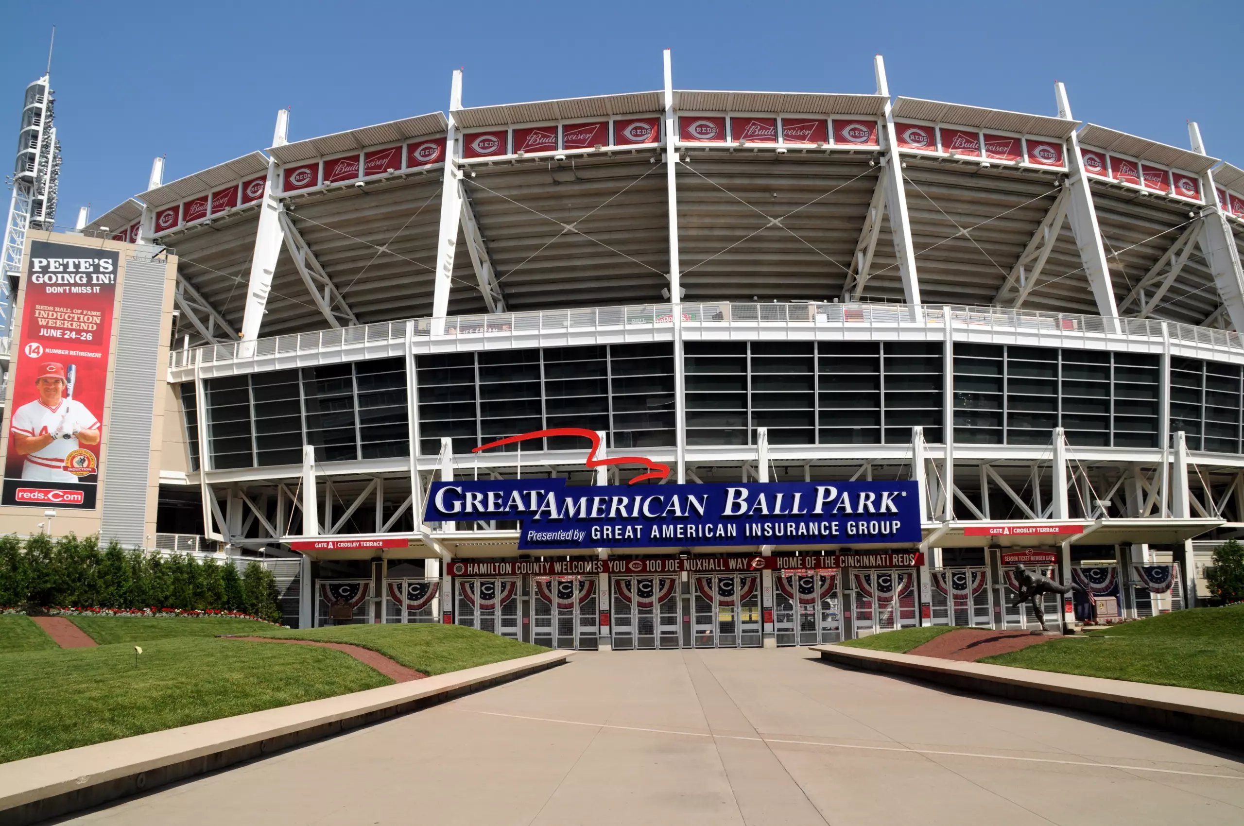 OH Great American Ball Park Main Entrance, Front Entrance, home of the MLB Major League Baseball Team Cincinnati Reds
