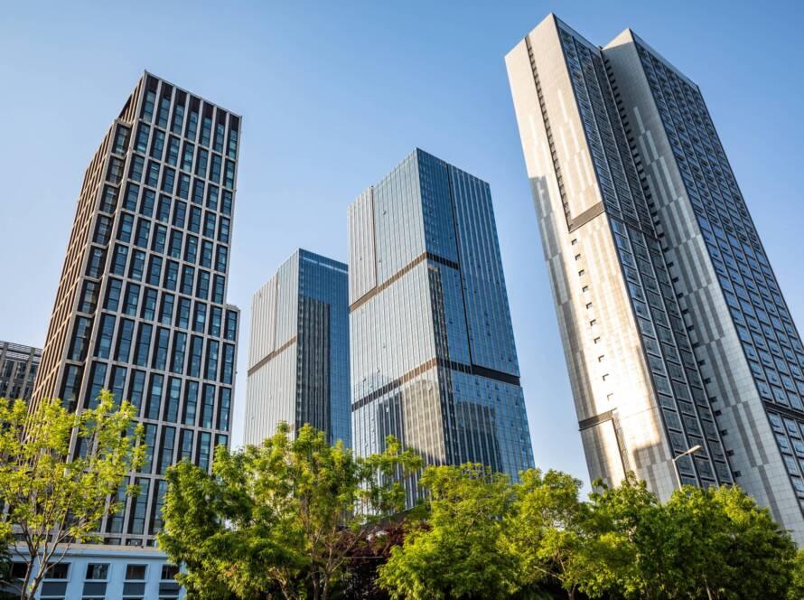 Low angle shot of modern glass building