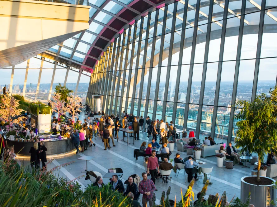 People enjoying the spectacular Sky Garden situated on the top floor of 20 Fenchurch Street skyscraper