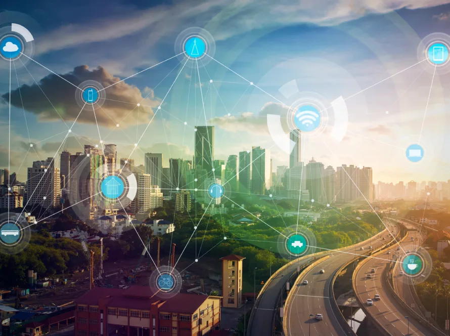 smart city and wireless communication network, abstract image visual, internet of things